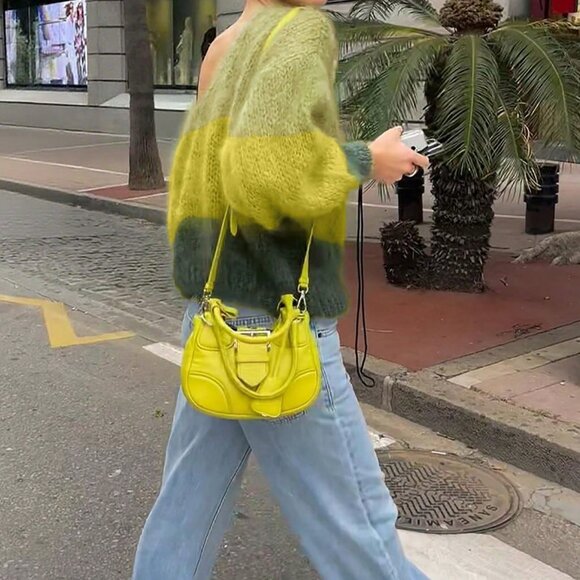 Multicolor Casual Women's striped ColorBlock knit Sweater top Green - Picture 5 of 9